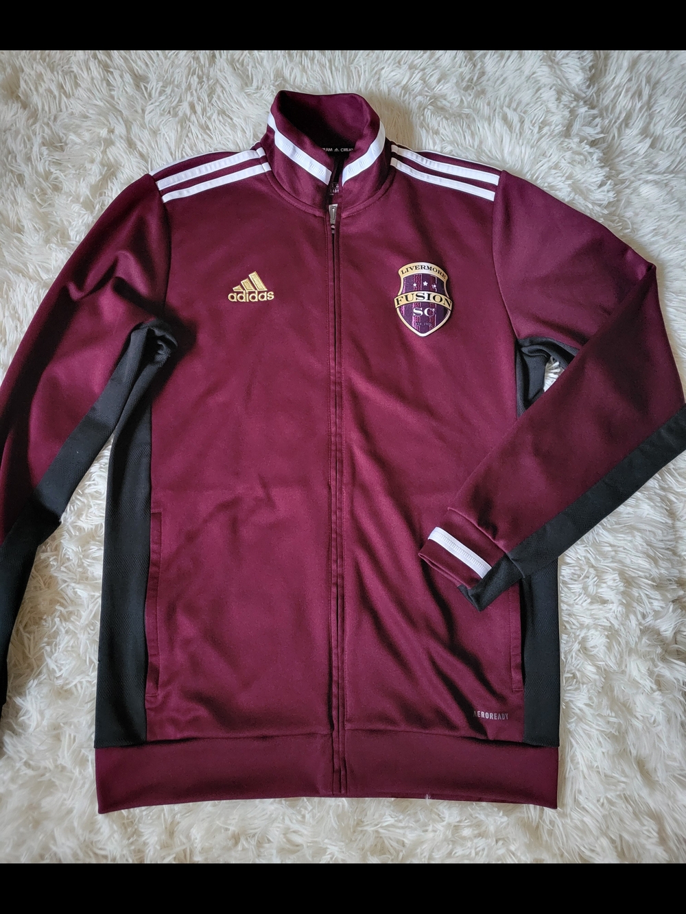 Adidas Track Jacket Red Black Soccer Livermore Fusion SC Zip-Up Colorblock Mediu